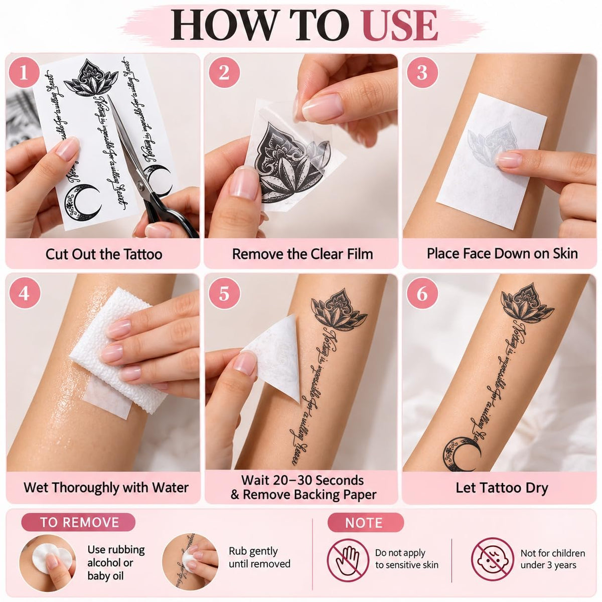 S.A.V.I Temporary Tattoo Stickers Black Wolf Moon Script Cloud 15x21cm