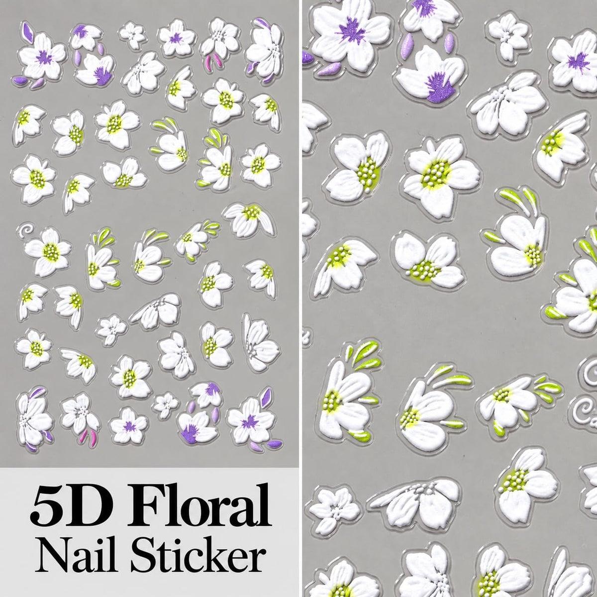 S.A.V.I 5D Floral Nail Art Stickers Self Adhesive 3D Flower Decals | Set of 3 Sheets, Embossed Patterns, Black Accents, 6 x 10 cm, DIY Manicure