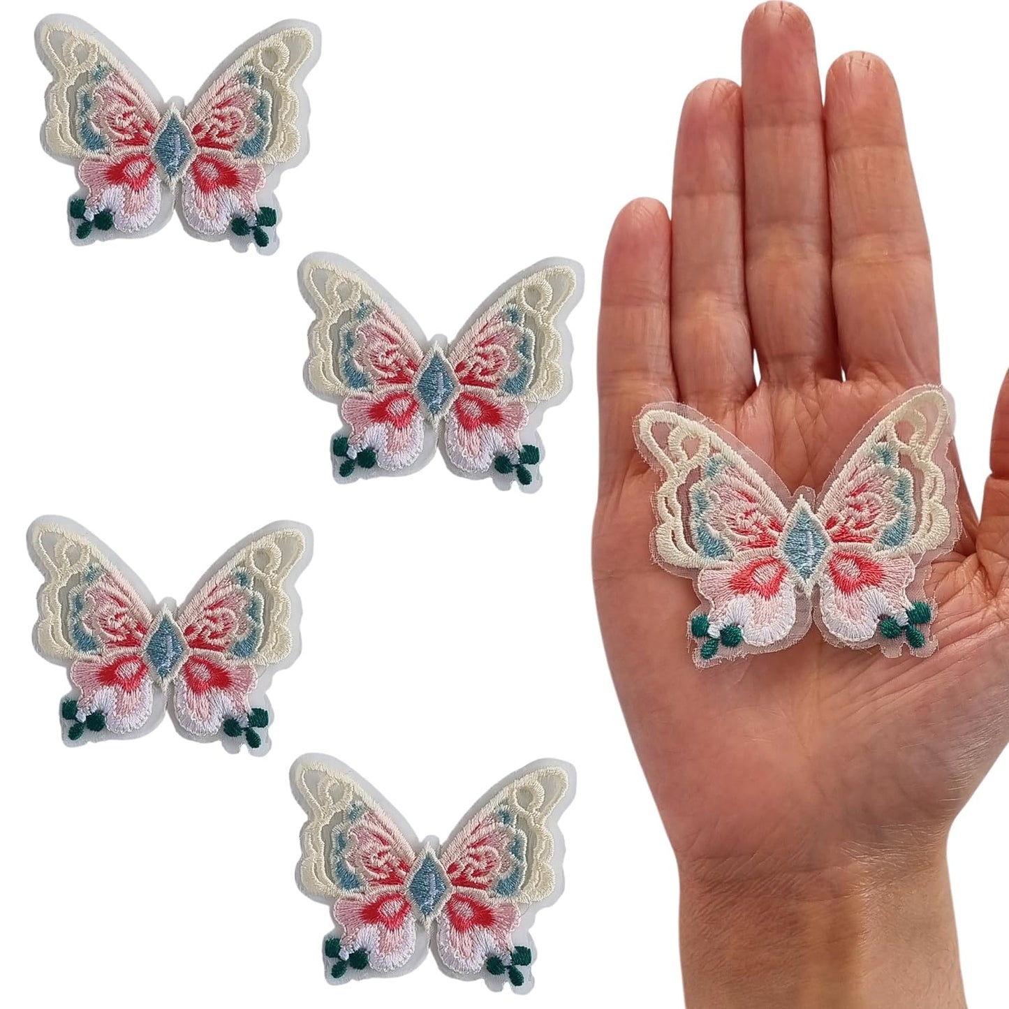 S.A.V.I 4PCs 3D Butterfly Lace Applique Patch – Embroidered Mesh Fabric for DIY Sewing, Saree, Lehenga, Bridal, Blouse, Gown, Craft | 6.5x5cm Sew-On Motif for Ethnic Western (Multicolor)