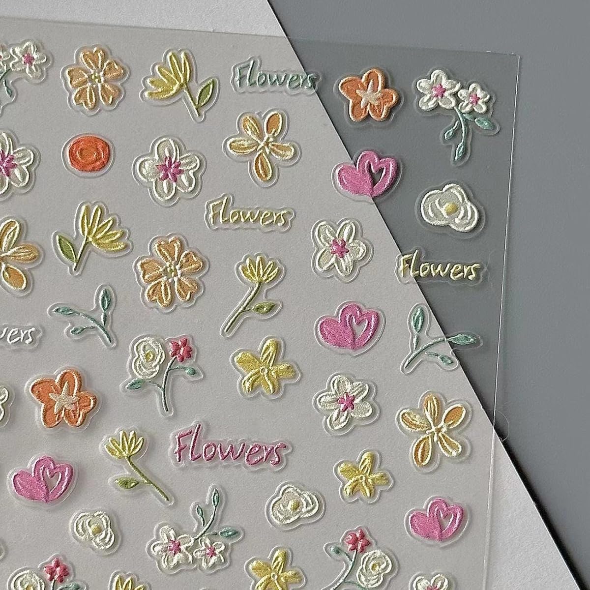 S.A.V.I 3D Embossed Floral Nail Art Stickers Wildflower Decals | 2 Sheets, Self Adhesive, DIY Manicure, Easy Peel and Apply, 6 x 10 cm Each
