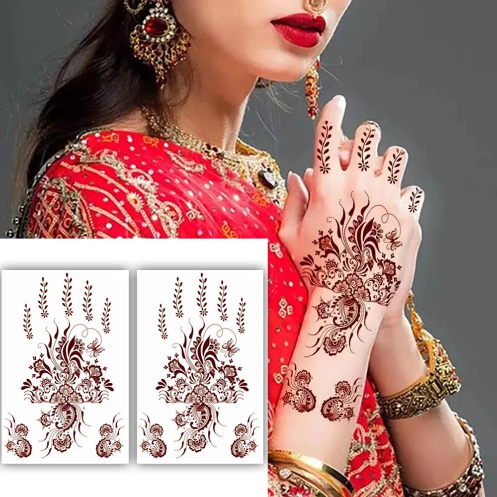 S.A.V.I 2 Sheets | Mehndi Henna Tattoo Stickers | Waterproof 21x15cm | for Women's Hands Body