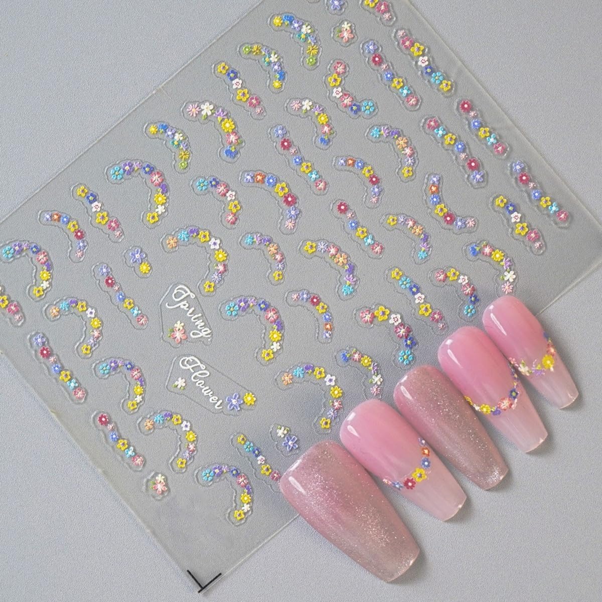 S.A.V.I 3D Floral Nail Art Stickers Self Adhesive Wildflower Decals | 2 Sheets, 6.5 x 10 cm, Embossed Design, Easy Peel and Apply, For Women and Girls