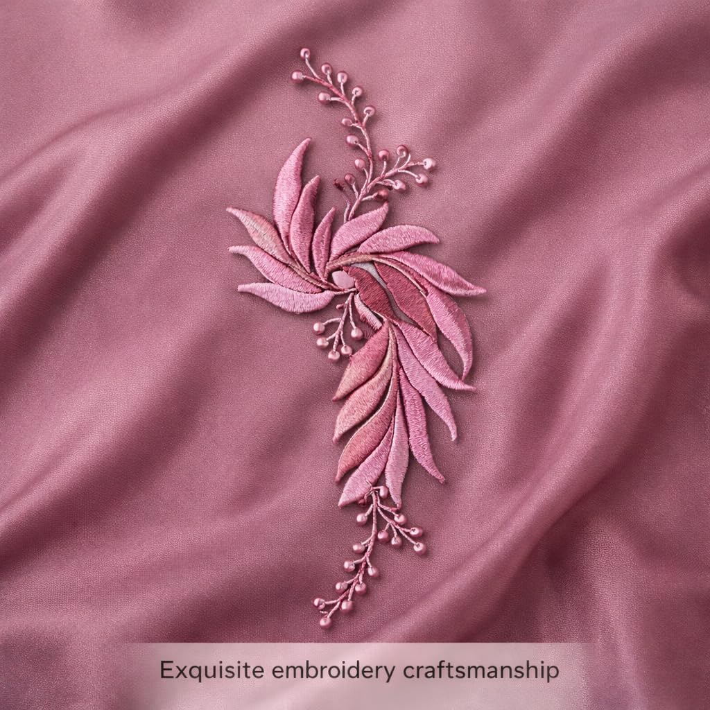 S.A.V.I Pink & Silver Floral Iron-On Embroidered Appliqué Patch 7.5 x 17 cm | Leaf Motif Threadwork Design for Dresses, Sarees, Blouses & DIY Fabric Craft (Right, Pink, 7.5 x 17 cm)