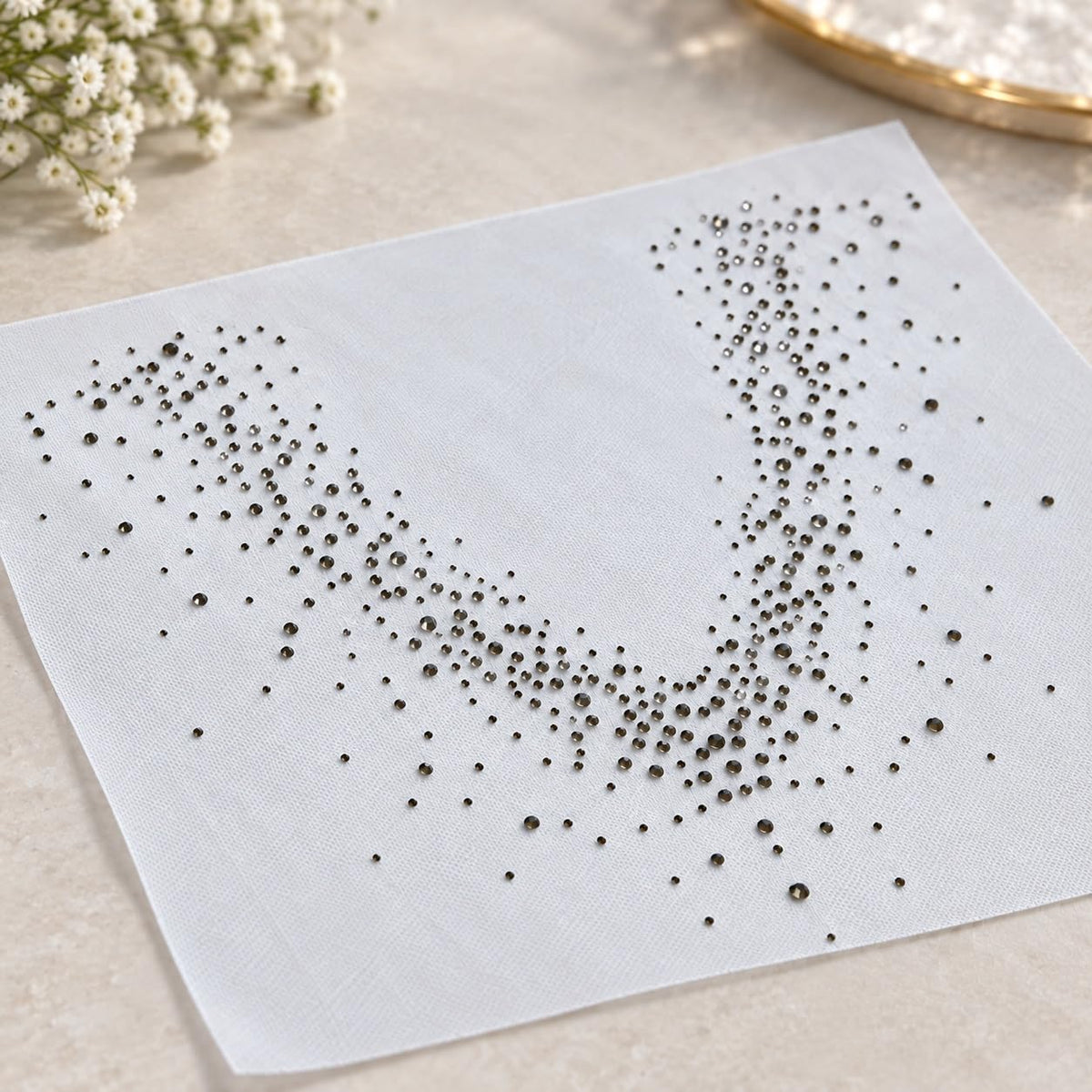 S.A.V.I Iron-On Rhinestone Neckline Patch White 31x25 cm