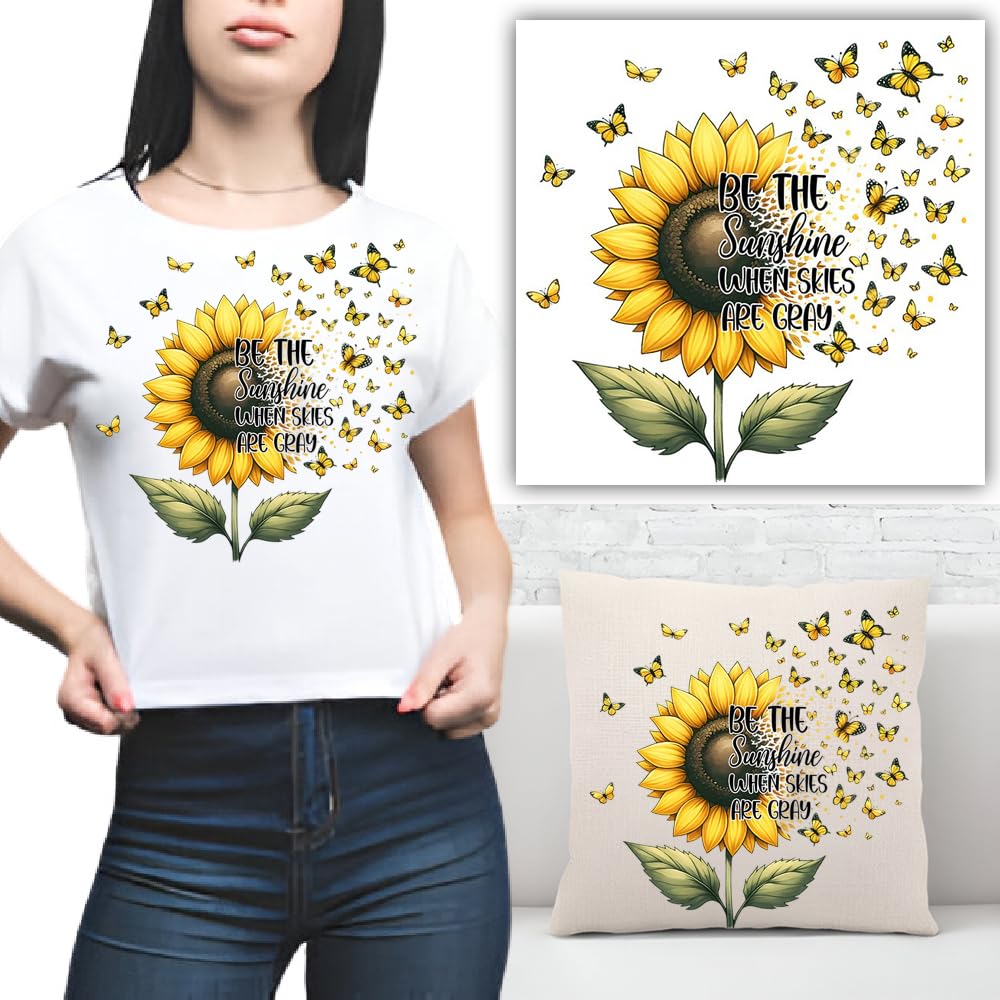 S.A.V.I 1PC Sunflower Butterfly Iron-On Applique Patch - 7.5x8 Inch Heat Transfer Sticker for DIY T-Shirts, Hoodies, Jeans, Bags, Pillows - Washable, Easy to Apply, Vibrant Yellow Green Design