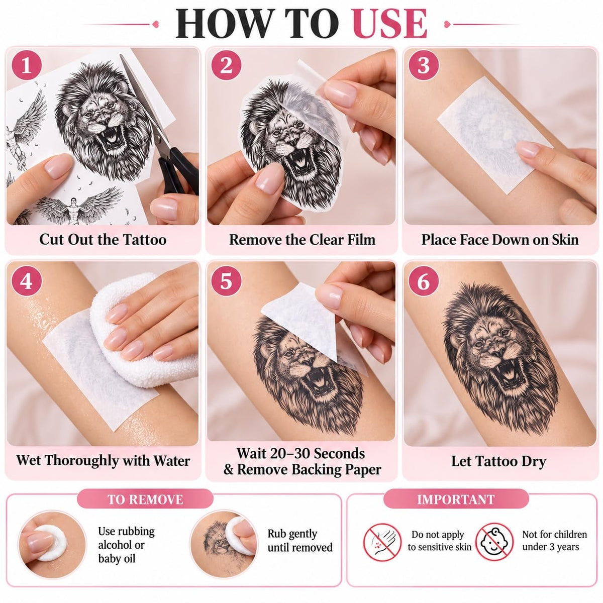 S.A.V.I Temporary Tattoo Stickers Lion Angel, 3 Sheets, 15x21 cm