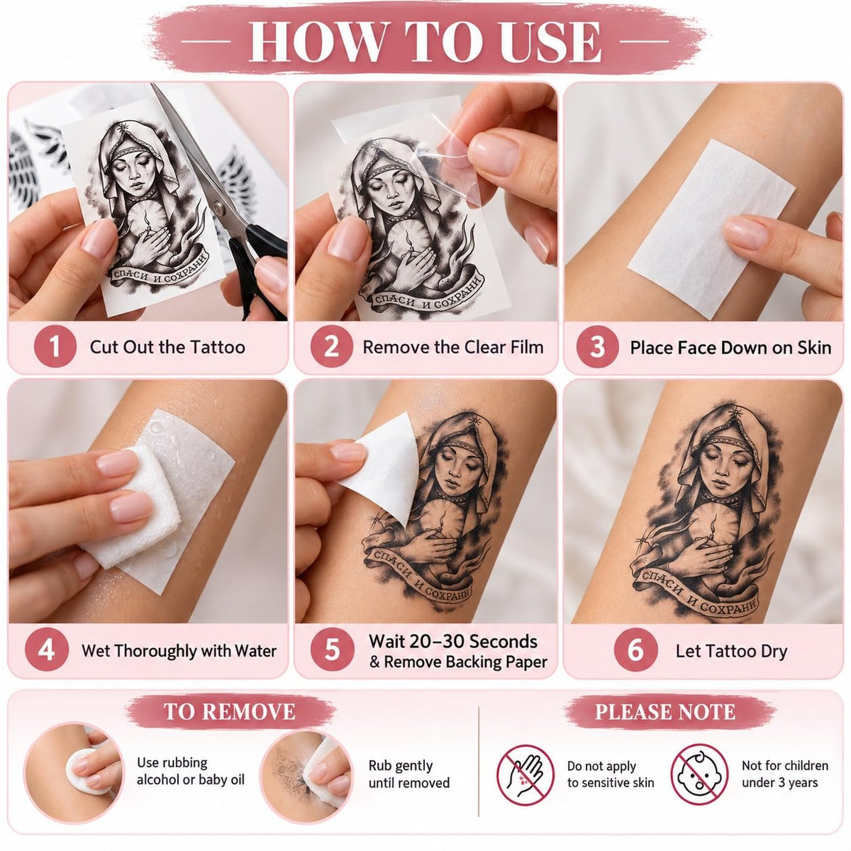 S.A.V.I Temporary Tattoo Stickers Angel Wings with Religious Designs