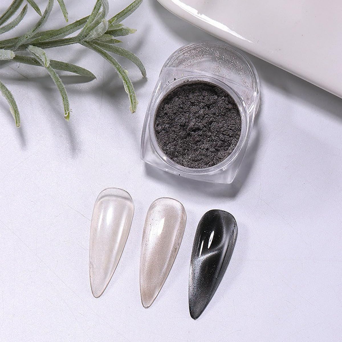 S.A.V.I Cat Eye Magnetic Nail Powder Set Green & Silver 2x5g | DIY Chrome Pigment, Shimmer Effect, Mix 1:1 Formula, Salon & Home Use, 2 Jars Included