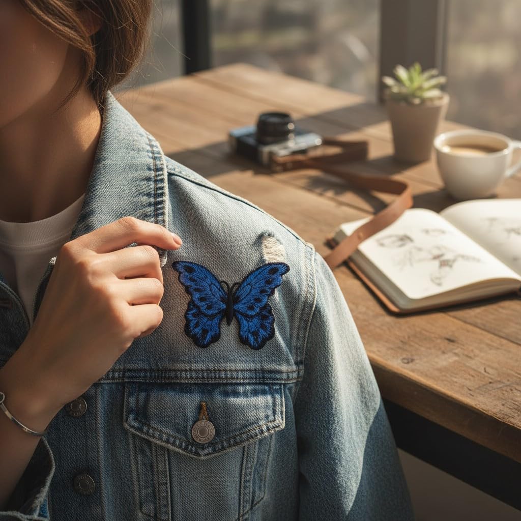 S.A.V.I 2Pcs Royal Blue Butterfly Embroidered Patch (8 x 5.8 cm) | Thread Sew-On Fabric Applique for Denim Jackets, Jeans, Bags, DIY Clothing & Fashion Decor (Royal Blue)