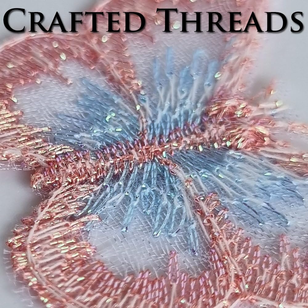 S.A.V.I 6 Pcs Sew-On Embroidered Butterfly Patches, Pink & Blue Threadwork on Sheer Mesh, 3.5 x 4.4 cm Decorative Appliqué for Clothes, Dresses, Blouses, DIY Craft & Tailoring (Pink-Blue)
