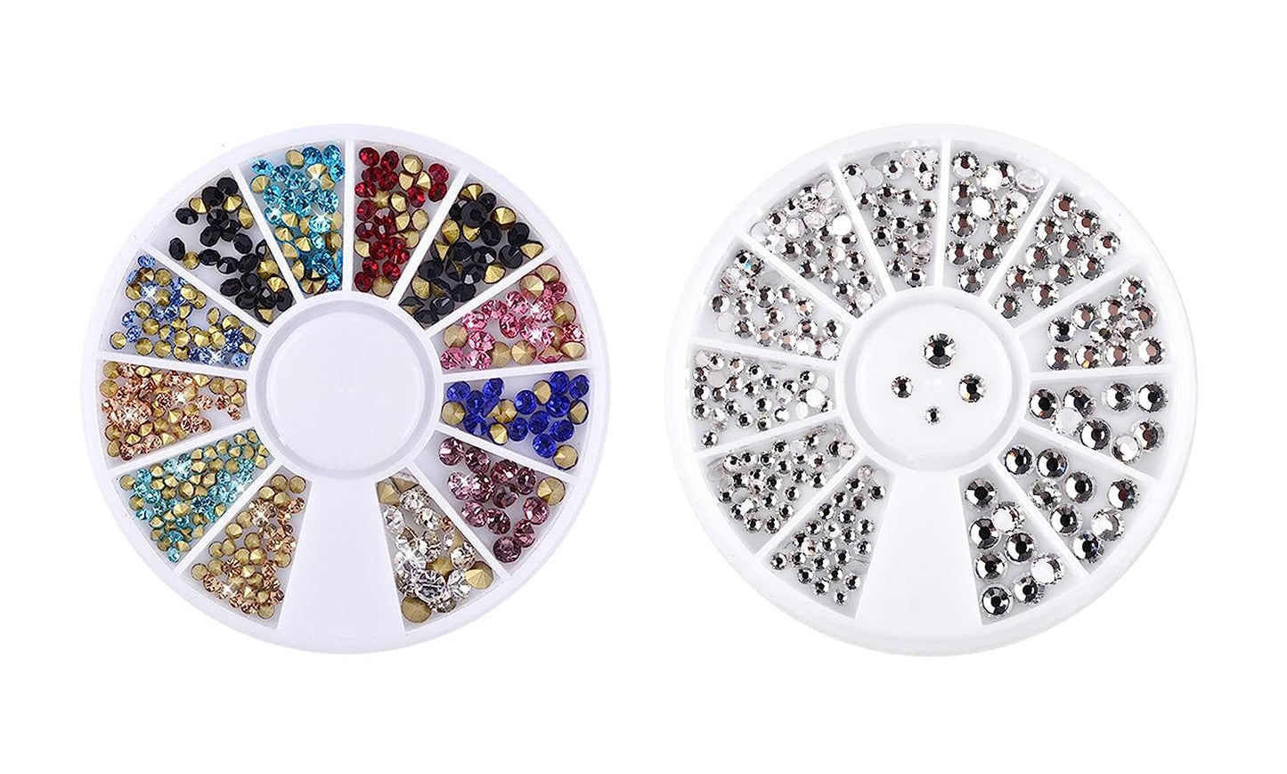 S.A.V.I (Pack of 2) 3D DIY Nail Art Manicure Decoration Disc Colorful Clear Crystals and Metal Wheel - 24 Styles
