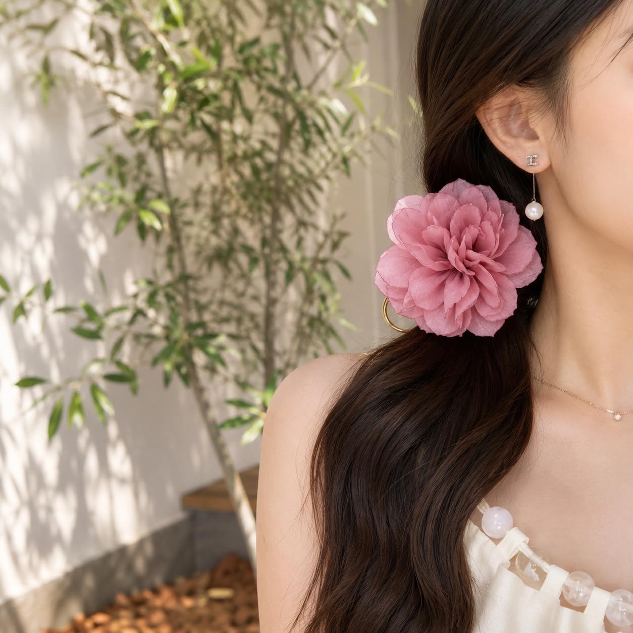 S.A.V.I Floral Claw Clip for Women 8 cm Dusky Rose Hair Clip | Strong Hold, Lightweight, Half & Full Updos, Comfortable Wear, For Girls & Parties