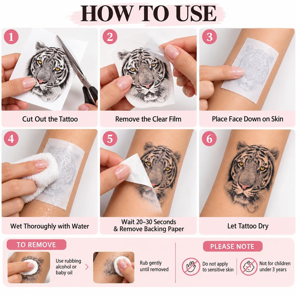S.A.V.I Temporary Tattoo Tiger Lion Body Art, 3 Sheets, 15x21 cm