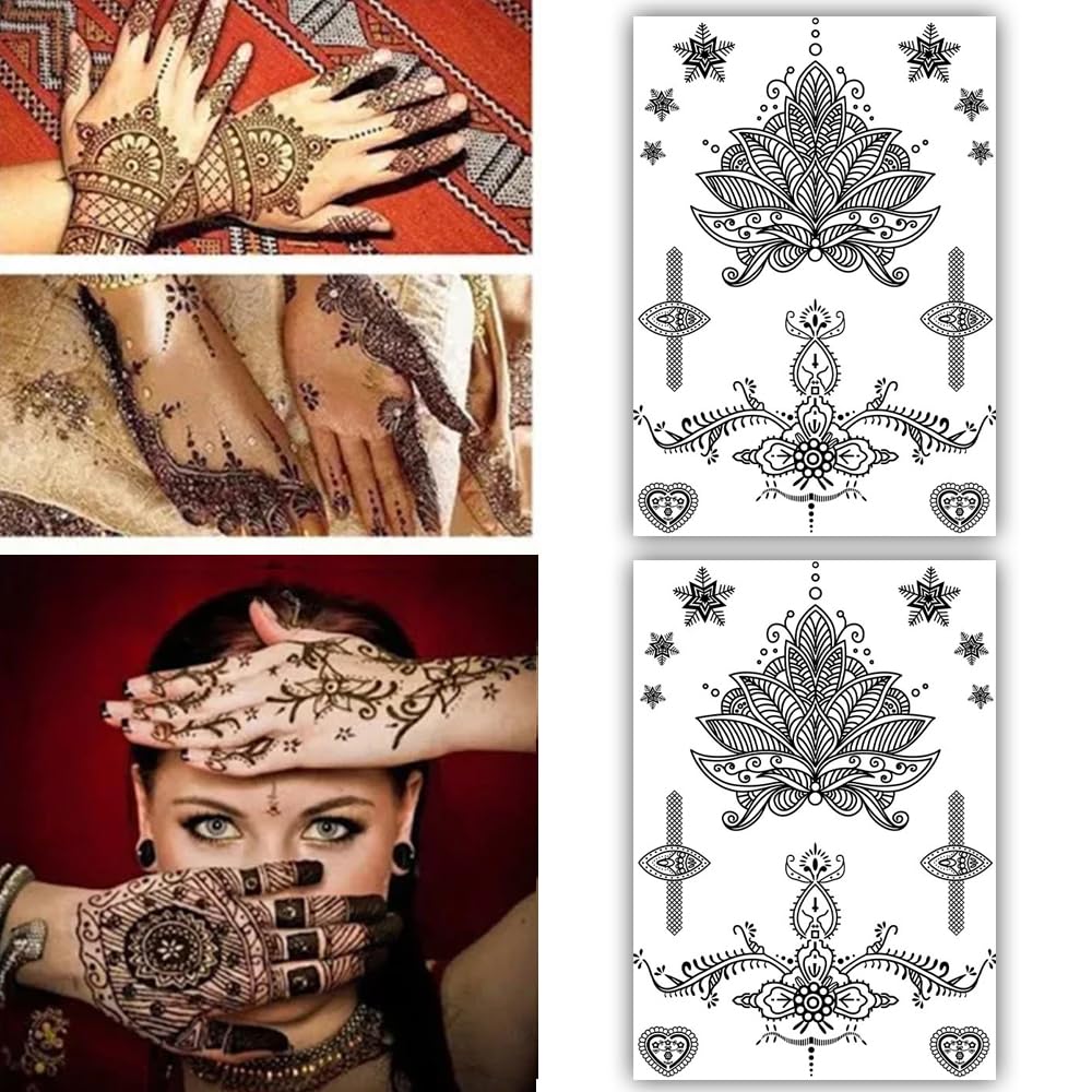 S.A.V.I 2 Sheets - Black Henna Temporary Tattoo Stickers - Mandala Floral Design, 21x15 cm, for Women Girls