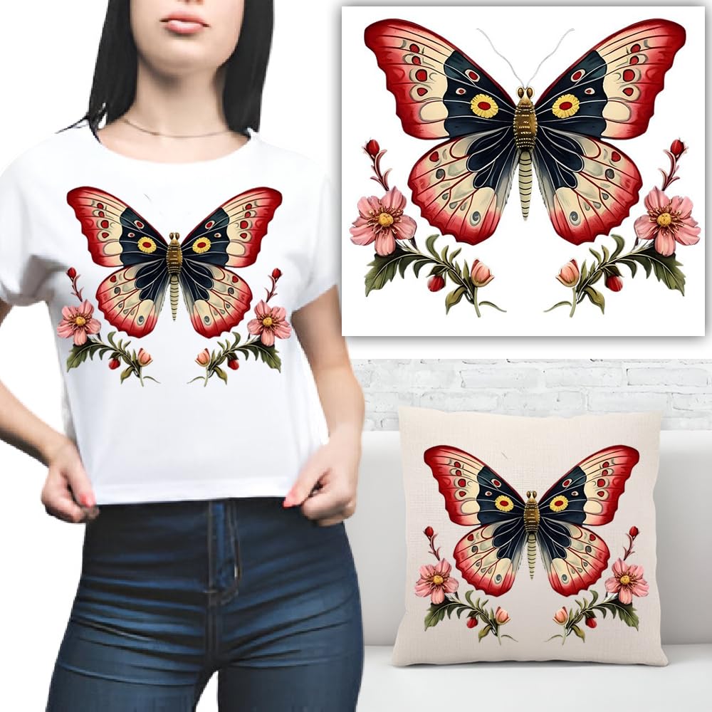 S.A.V.I 1PC Large Iron-On Butterfly Patch (8.5x7 Inch) - DIY Heat Transfer Applique for T-Shirts, Hoodies, Jeans, Backpacks - Washable, Easy to Apply - Perfect for Custom Clothing Accessories