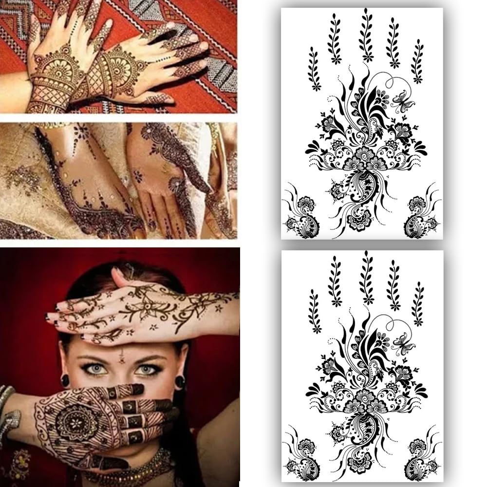 S.A.V.I 2 Sheets - Temporary Tattoo Stickers, Mehndi Henna Flower Mandala, 21x15 cm, for Women Girls