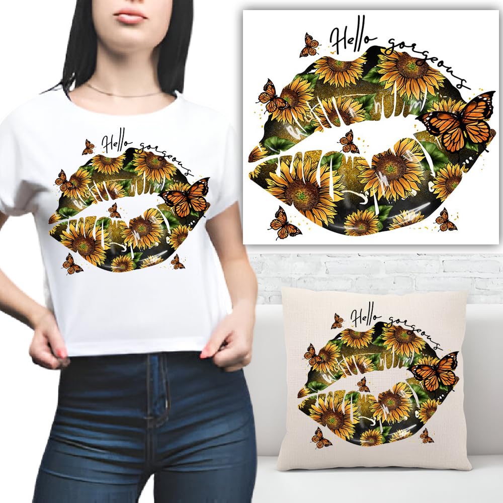 S.A.V.I Beautiful Sunflower Butterfly Iron-On Patch, 7.5x8 inch - Easy DIY Heat Transfer Applique for T-Shirts, Hoodies, Jeans, Bags, and Pillows | Washable Sticker for Clothing, Quick Application - 1PC