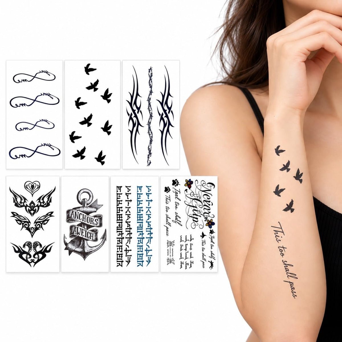 S.A.V.I 7 Temporary Tattoo Stickers Black Ink Tribal Body Art 6x10.5cm