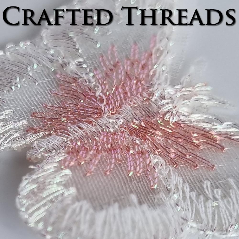 S.A.V.I 6 Pcs Butterfly Embroidered Sew On Patches, White & Blush Pink Thread Work, Organza Mesh Fabric Appliqué for Dresses, Blouses, DIY Craft & Decoration (4.4 x 3.5 cm) (White-Pink)