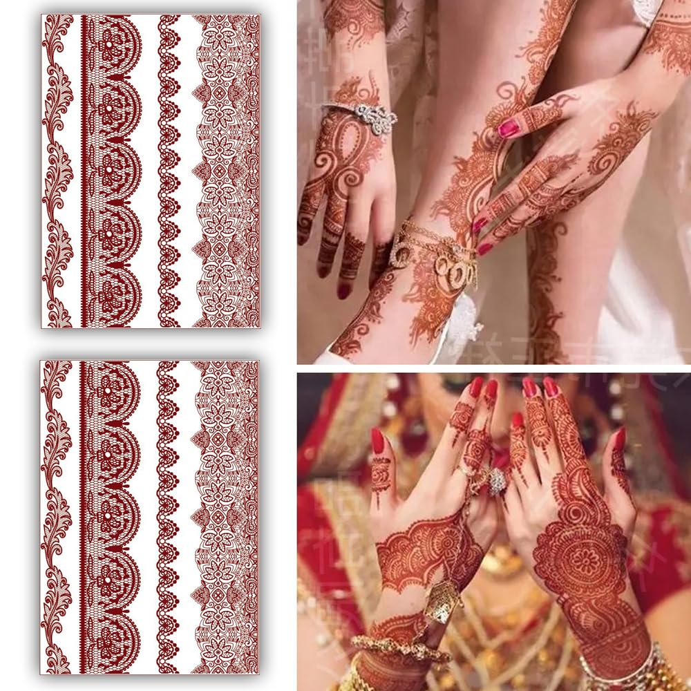 S.A.V.I 2 Sheets, Natural Mehendi Heena Tattoo - Waterproof, Women's Hand Arm Makeup Decor, 21x15cm