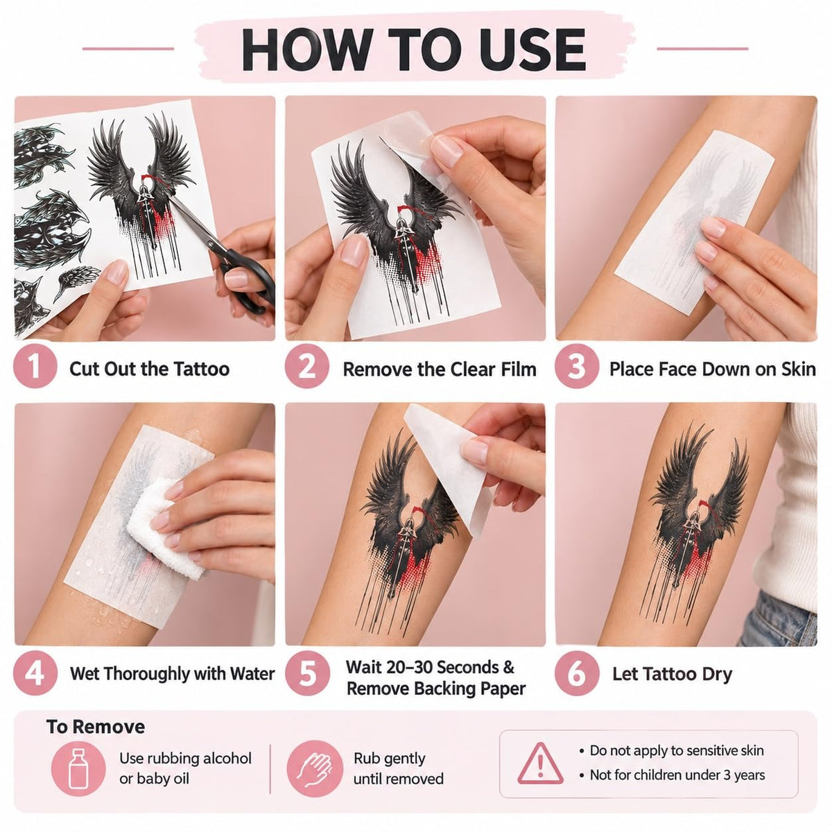 S.A.V.I Temporary Tattoo Stickers Wing Design, 3 Sheets, 15x21 cm