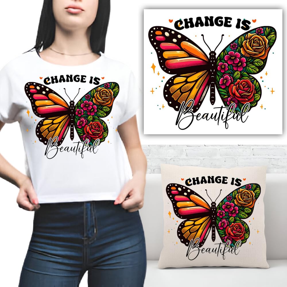 S.A.V.I Butterfly Iron-On Patch 8.5x7 Inch | Heat Transfer Sticker for DIY T-Shirts, Hoodies, Jeans, Backpacks | Vibrant Floral Design | Washable Applique for Clothes Accessories - Easy to Apply (1PC)