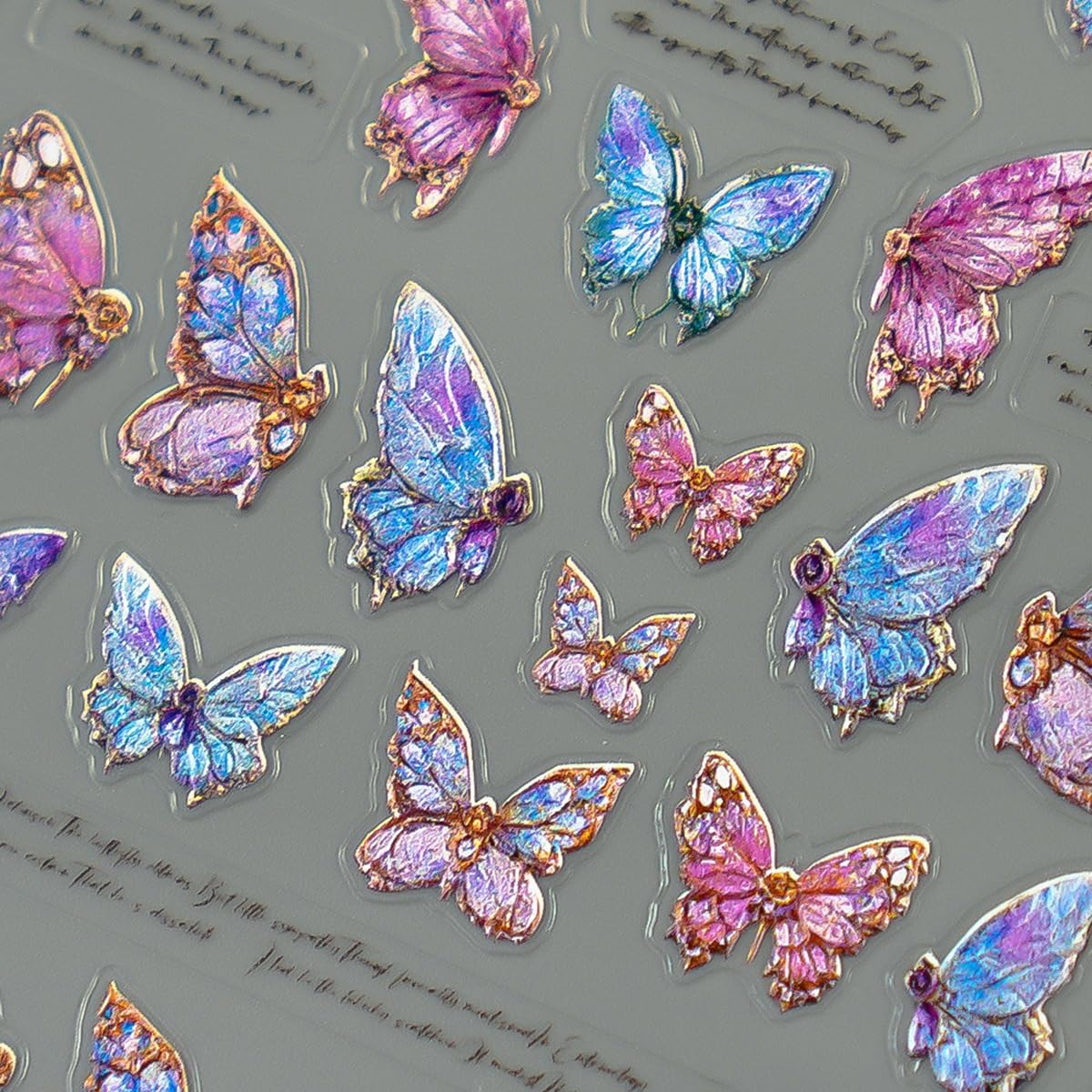 S.A.V.I 2 Sheets 3D Self-Adhesive Nail Art Stickers, Multicolor Butterfly & Rose Design, Resin Gel DIY Decals, Easy Peel-and-Stick, for Women & Girls