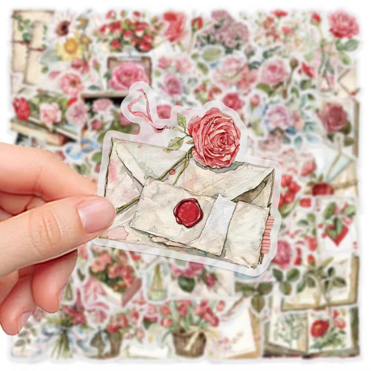S.A.V.I 50 PCS Vintage Floral Stickers Set for Journaling & Crafts