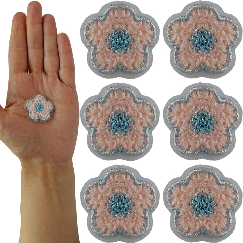 S.A.V.I Floral Peach Silver Sew-On Patch, Embroidered Appliqué, Set of 6, Lightweight, Ideal for DIY Fashion on Clothes, Bags, Scarves, Jackets, Caps, Sweaters