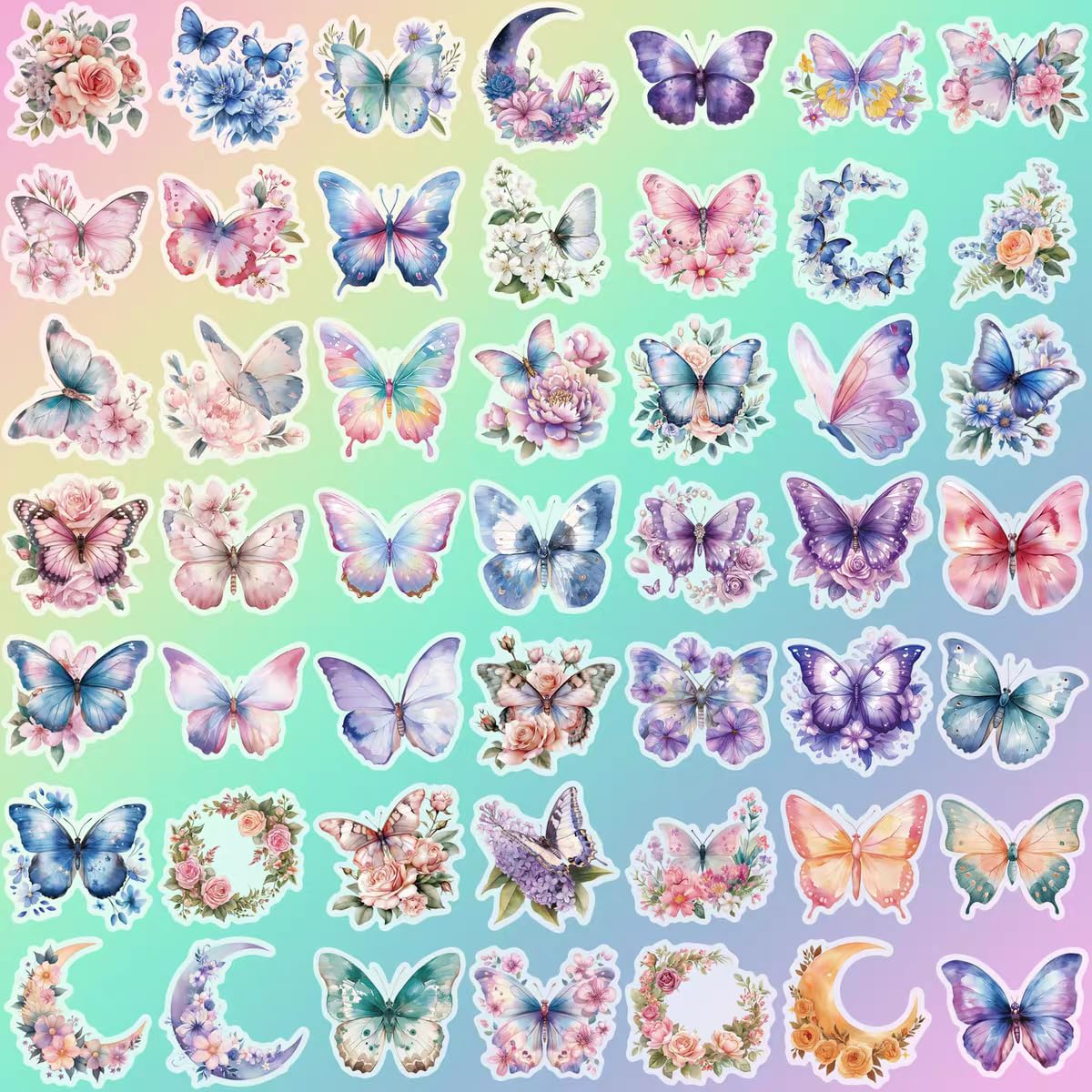 S.A.V.I 50 Pcs Butterfly Stickers, Waterproof Vinyl Decals for Laptop