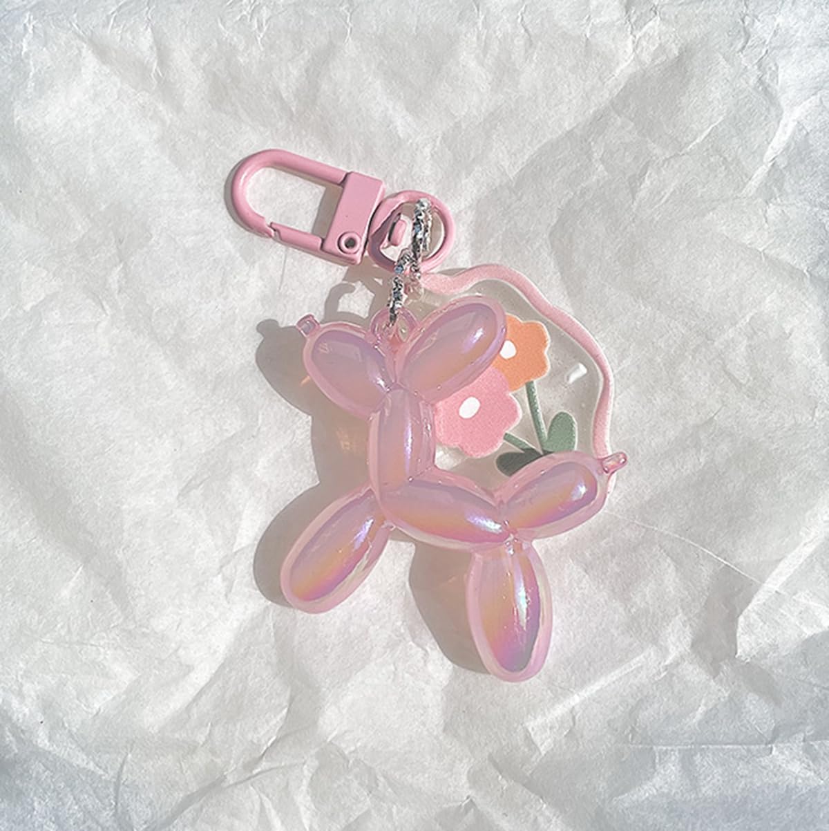 S.A.V.I Cute Balloon Dog Keychain Resin Bag Charm Pink Floral Pendant, Aurora Finish, 5.2 cm Lightweight Accessory with Heart Clasp, Durable Decorative Gift for Women, Girls, Handbags & Keys