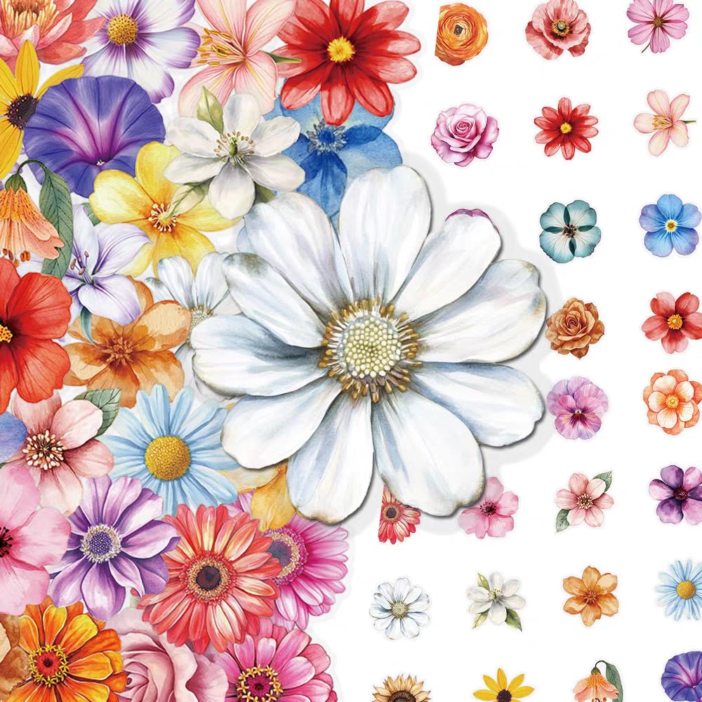S.A.V.I 50 Pcs Floral Stickers Pack, Multicolor Waterproof Vinyl Decals