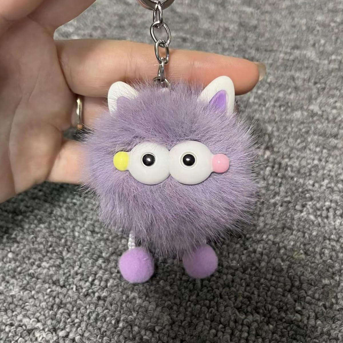 S.A.V.I Pom Pom Plush Keychain for Women Girls Faux Fur Purple, Kawaii Bunny Design, 14 cm, Lightweight Faux Fur Accessory for Handbags, Backpack, Purse & Keys, Gift Choice