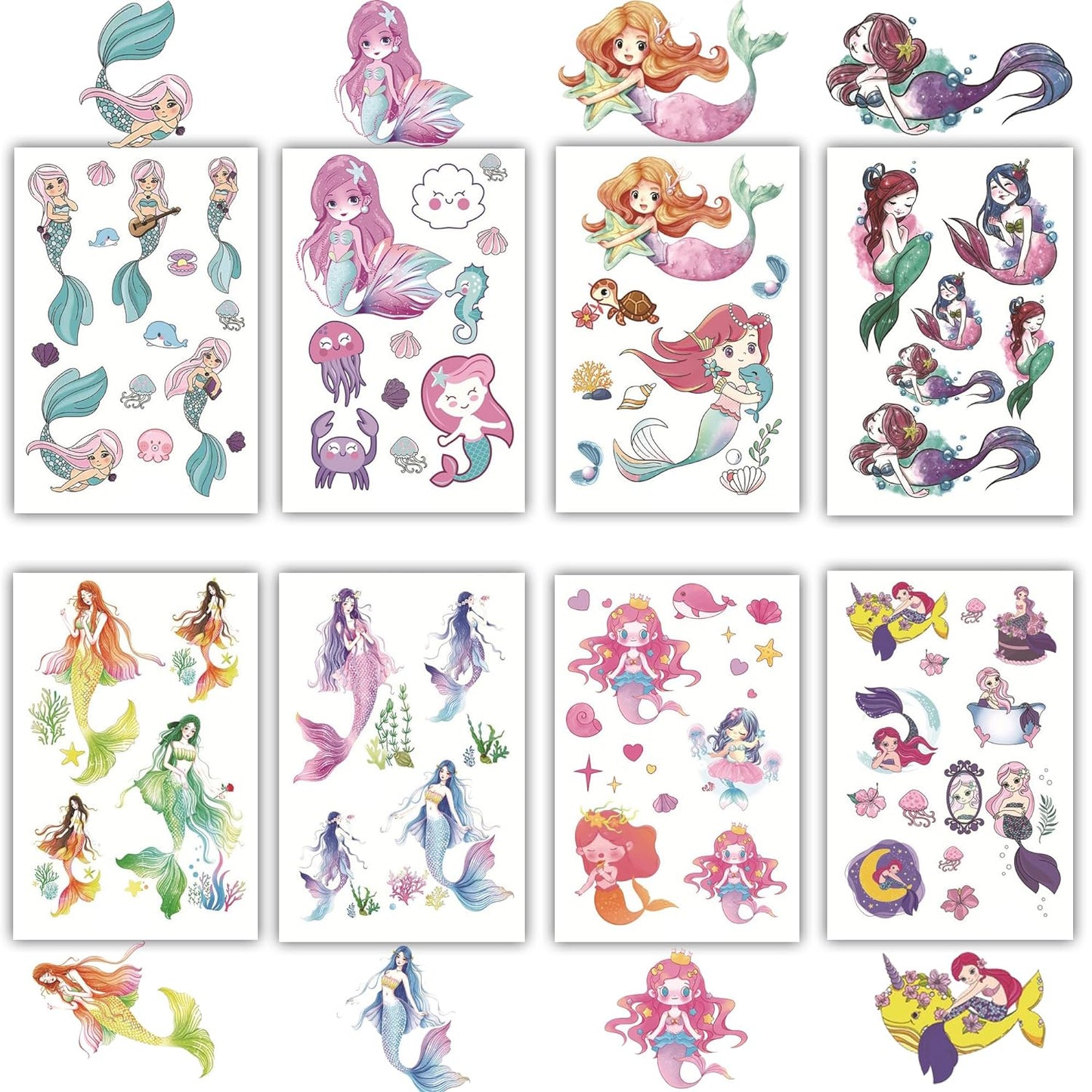 S.A.V.I 75 Kids Mermaid Sea Animals Temporary Tattoos - 8 Sheets, Waterproof, Non-toxic, 12x7cm
