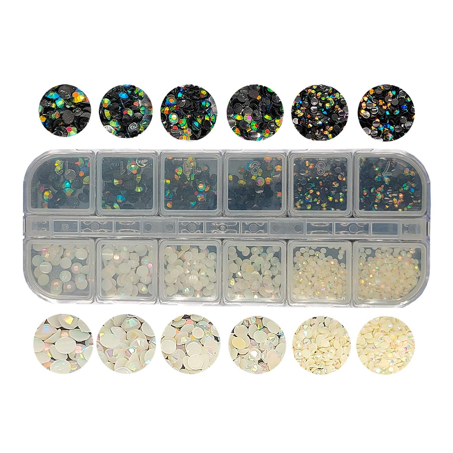 S.A.V.I 1PC. Palette 12 Styles DIY Nail Art 3 Sizes BW Color Drill Jelly Stones For Manicure