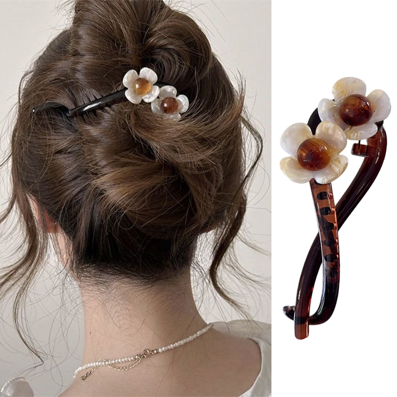 S.A.V.I Stylish Brown White Floral Hair Clip for Women | Elegant Flower Design Hair Clutch | Durable 11 cm Hair Accessory for All Hairstyles