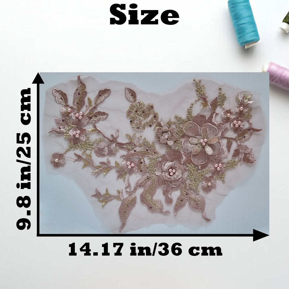 S.A.V.I 3D Floral Embroidered Applique Patch – Burgundy Rose Gold Mesh Lace Fabric (14.17x9.8 in) | DIY Bridal, Ethnic Wear, Lehenga, Saree, Blouse, Gown, Craft Sewing, Dress  Accessories (Burgundy)