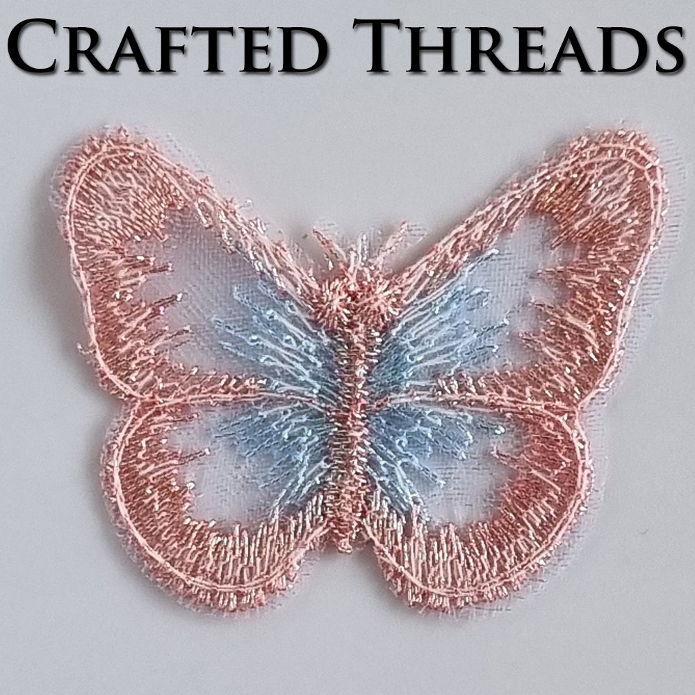 S.A.V.I 5PC 3D Blue Butterfly Applique Patch | Sew-On Mesh Lace Fabric Embroidery for DIY Dresses, Saree, Lehenga, Blouse, Gown, Bridal Wear  Craft | Decorative Sewing Patch (2x1.8 in) (Pink Blue)