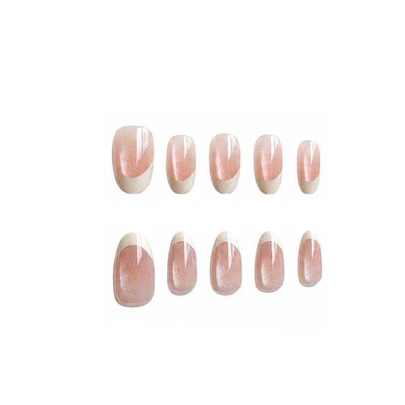 S.A.V.I Press on Nails Short Round Peachy Nude Shimmer 30 Pcs