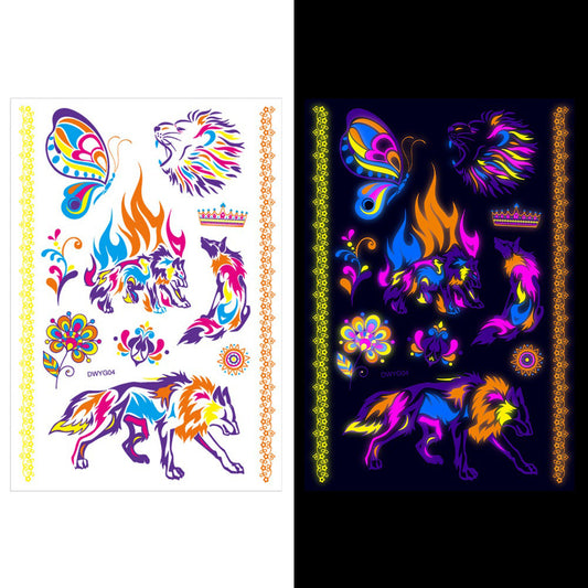 S.A.V.I Neon Temporary Tattoos, Glow UV Neon Body Face Animal Tattoo, Flower, Lion, Tiger, Wolf, Armband, Tattoos Flash Fake Waterproof Tattoo Stickers for Women Men Girls Body Art, Size- 21x15CM