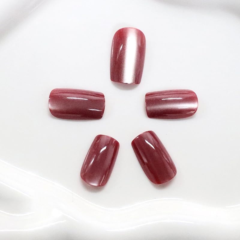 S.A.V.I Press on Nails 30 Pcs Deep Burgundy Medium Coffin | 10 Sizes, Reusable With Adhesive Tabs & Glue For Women, Salon Finish At Home