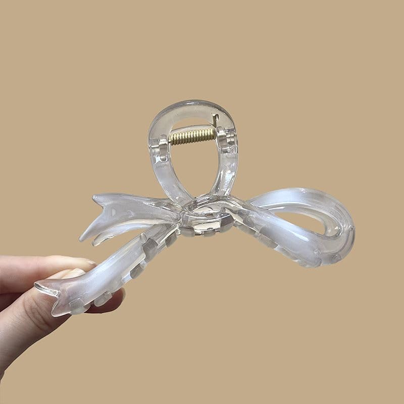 S.A.V.I Bow Hair Claw Clip for Women, Grey, 13 cm | Strong Hold, Lightweight, Acrylic Material, Formal & Casual Styles, For Girls