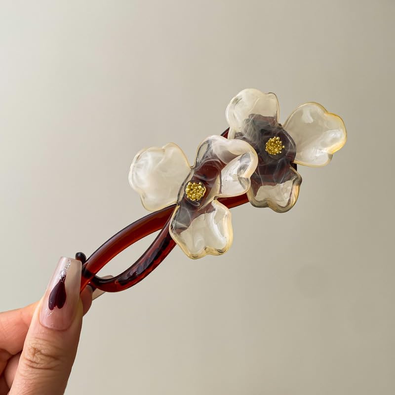S.A.V.I Trendy Floral Hair Clip for Women & Girls | White Acrylic Flower Design | Elegant Side & Back Hair Accessory | Lightweight Durable Plastic | 12.7 x 3.9 cm