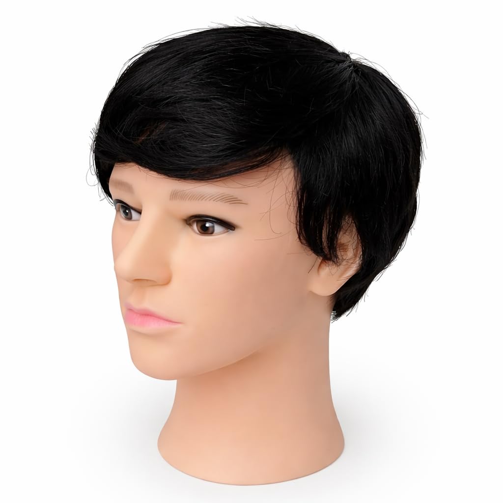S.A.V.I 100% Human Hair Short Pixie Cut Wig for Men | Natural Black Straight Layered Boy Cut Style | Soft Lightweight Breathable Cap | Real Hair Full Head Wig | Realistic Scalp Effect
