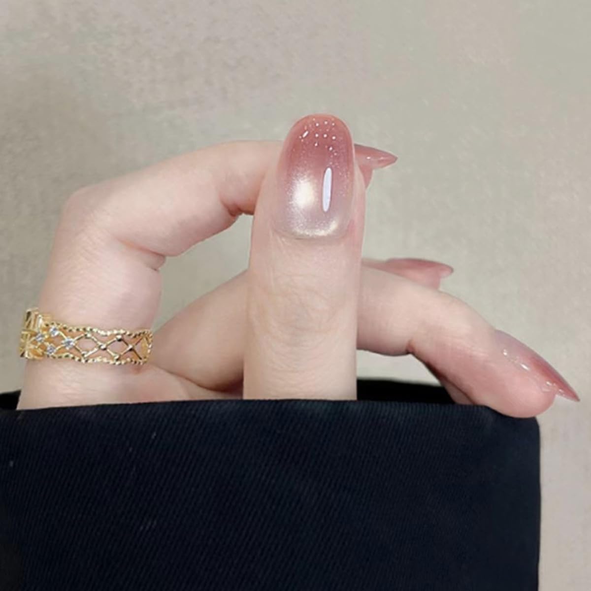 S.A.V.I Press on Nails 30 Pcs Pink Gradient Round Medium | Blush Glossy Nude Finish, Reusable DIY Manicure Set with Glue & Adhesive Tabs Included