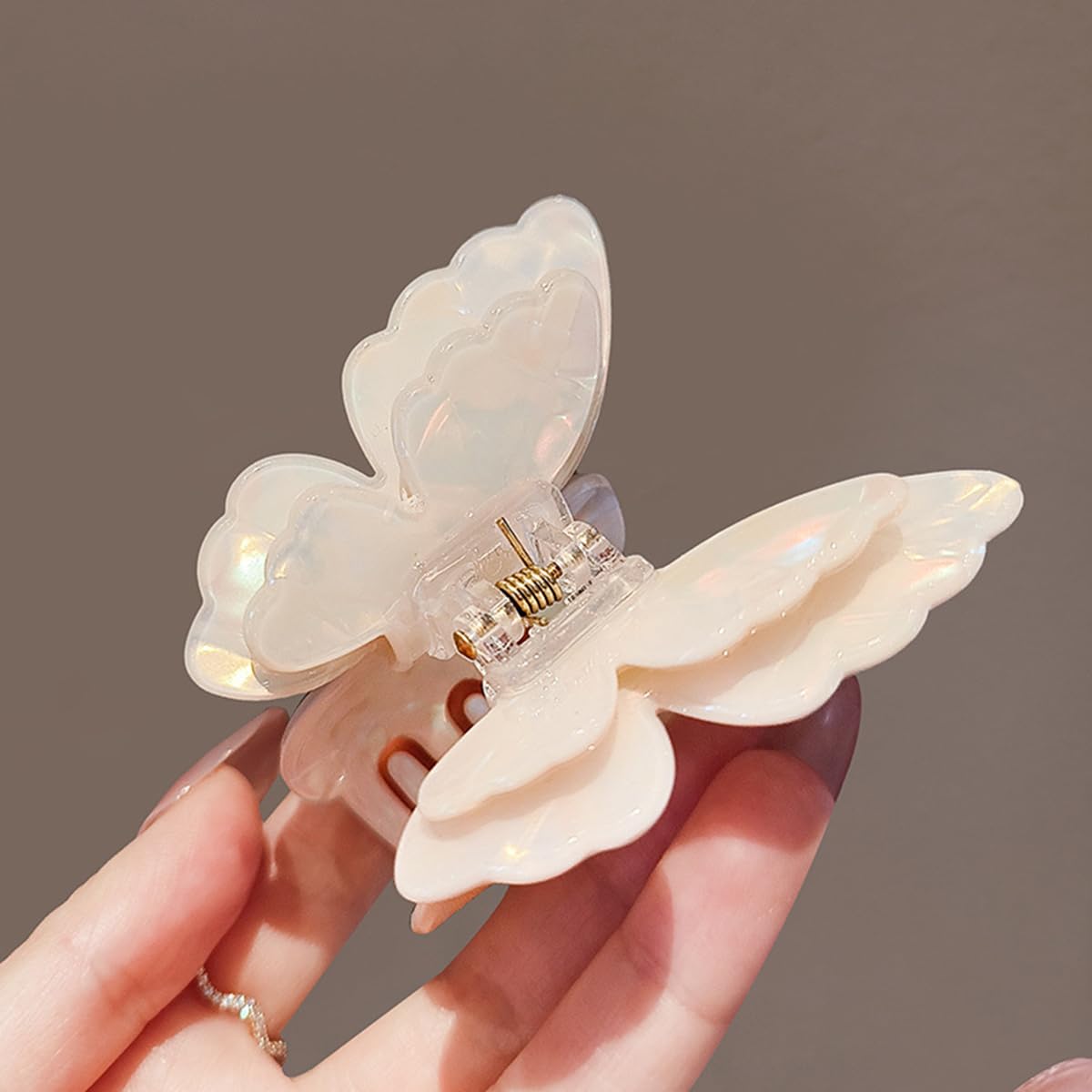 S.A.V.I Butterfly Hair Claw Clip for Women & Girls | 7.5 cm Large Acrylic Hair Clip | Mermaid White Iridescent Finish | Strong Hold Jaw Clip | Stylish Hair Accessory for Daily Use & Styling