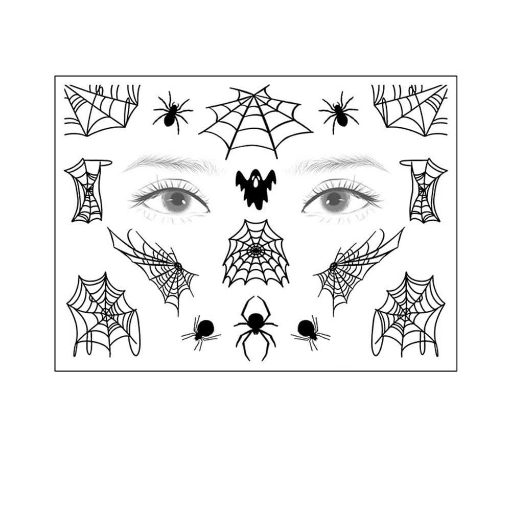 S.A.V.I Spider Web Monster Face Body Temporary Tattoo Stickers, Eye Decoration, Halloween, Spiders Cobweb Tattoo Designs For Face Makeup, Men Girls Boys Women Size 12.5x17cm