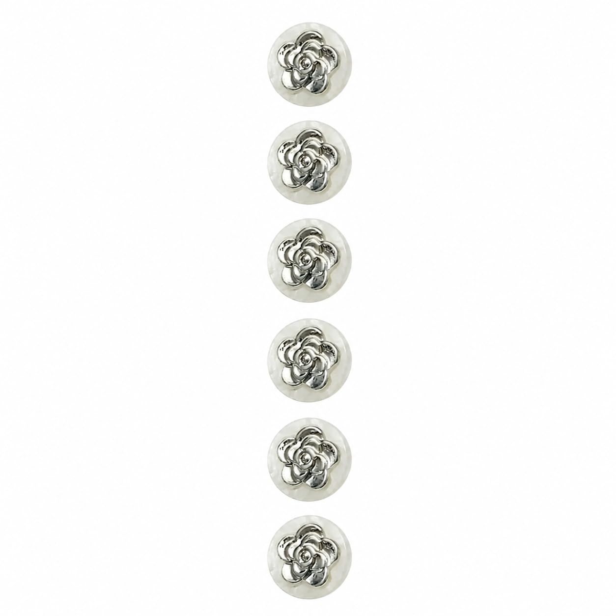 S.A.V.I Silver Camellia Shank Buttons for Kurti, 11mm, Set of 6 | White Pearl-Look, Floral Design, For Blouse & Dress, Craft Projects, Decorative Embellishments