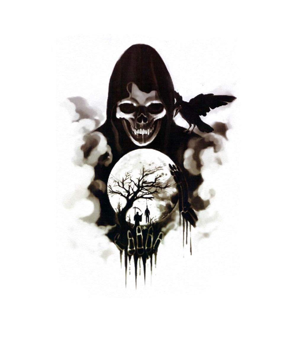 S.A.V.I 3D Temporary Tattoo Scary Skull Ghost Horror Crow Dark Clouds Moon Design Size 21x15CM - 1PC