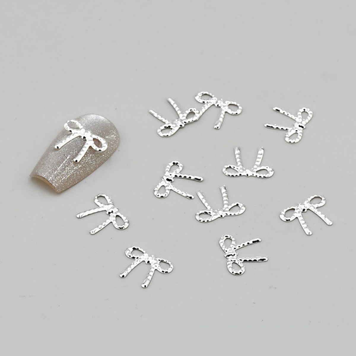 S.A.V.I 3D Bow Knot Nail Charms (80 Pcs) | Gold & Silver Mini Metal Studs 9×7 mm | Alloy Bow Design DIY Nail Jewellery for Gel, Acrylic & Press-On Nails